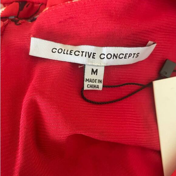 Collective Concepts Women Maxi Dress M Red Floral High‎ Waist Cottagecore Boho - Picture 2 of 13